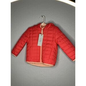 Girls Cat & Jack Fleece Lined Puffer Jacket In Orange/pink Size 18 Months